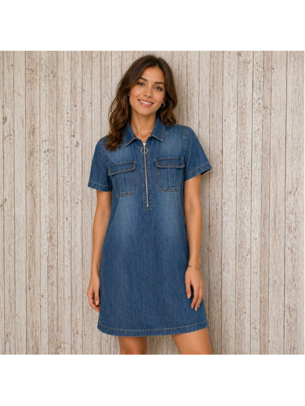 Given Kale Blue Denim Short Sleeve Dress S